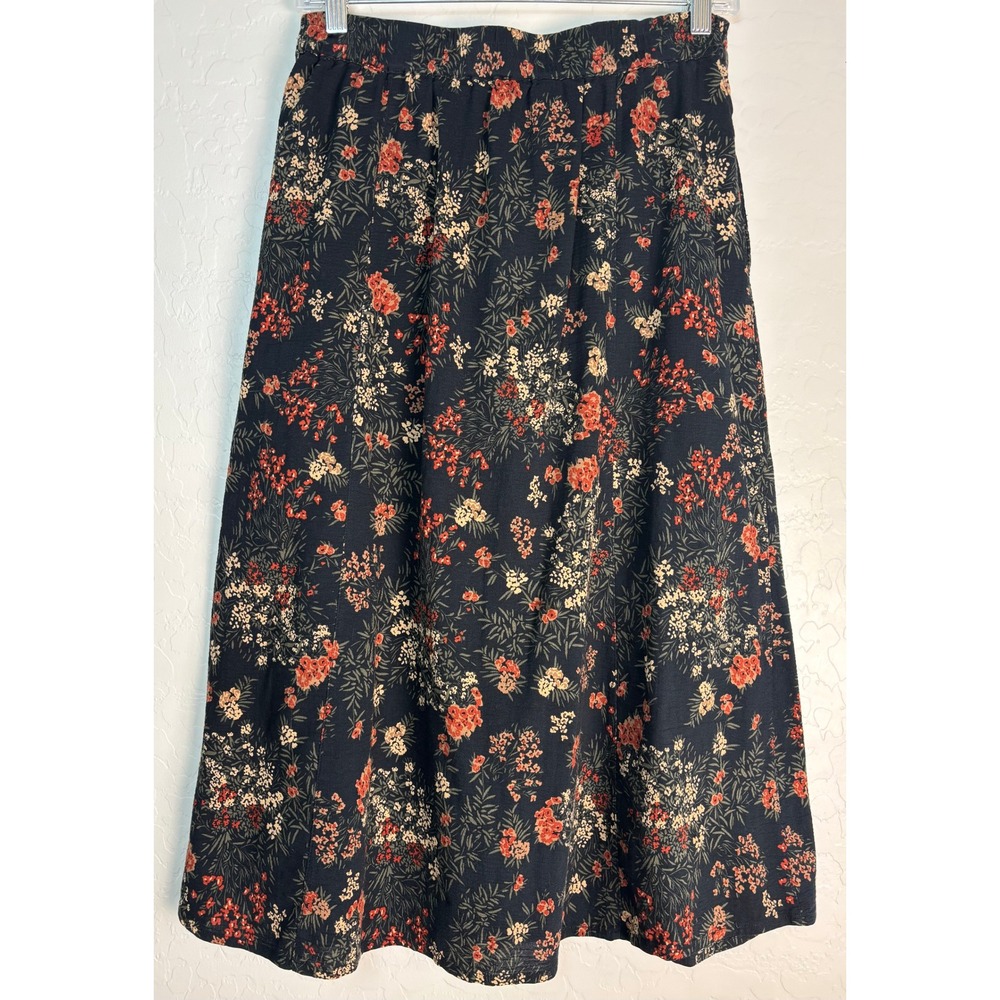 Toad&Co Manzana Skirt Black Floral Organic Cotton Midi Button Front XS 2290 - Picture 3 of 6